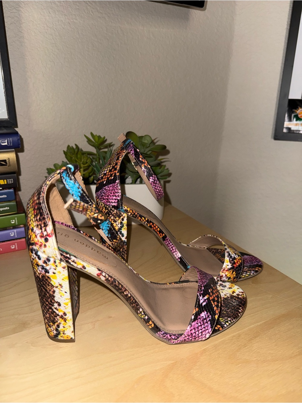 Multicolor Snake-Print Block Heels